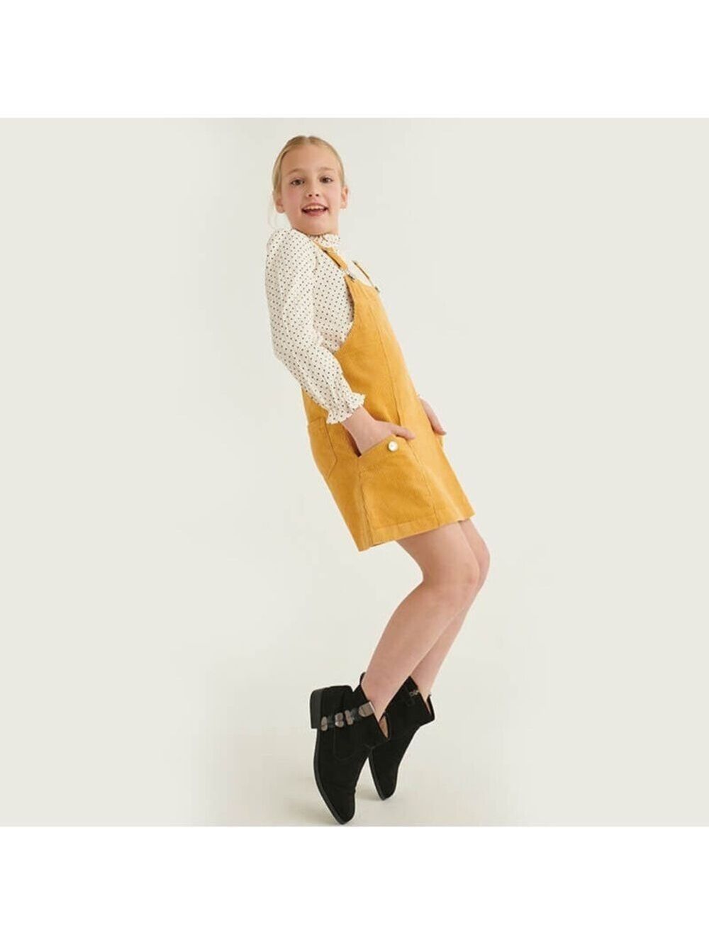 Size 14 Girls Mayoral Yellow Overalls Classic Design - Picture 3 of 3